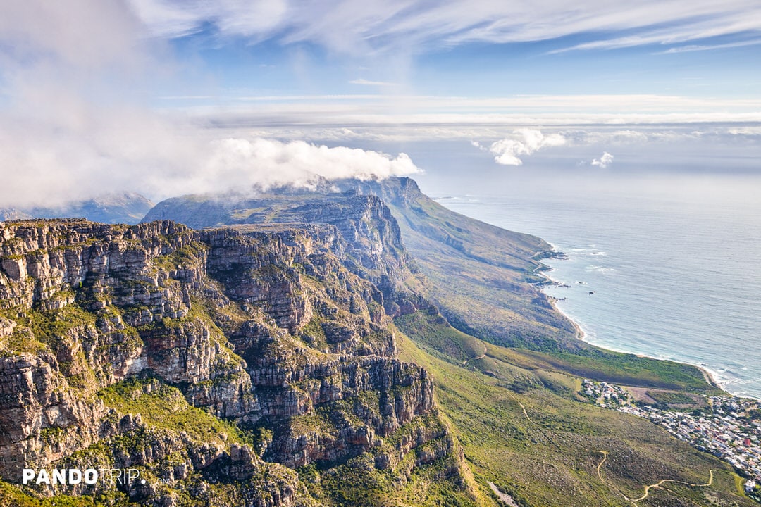 View of the Twelve Apostles mountain range and Atlantic coastline from Table Mountain