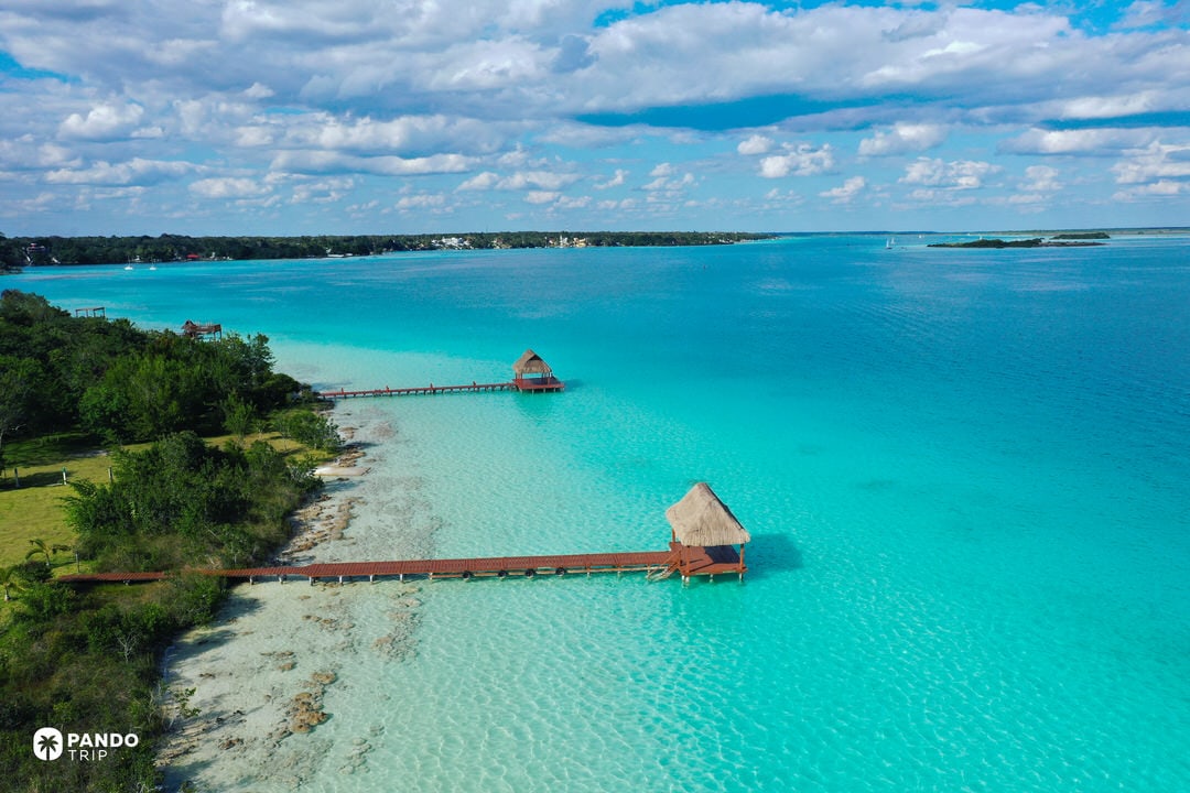 Laguna Bacalar in Quintana Roo, Mexico, known as the Lagoon of Seven Colors