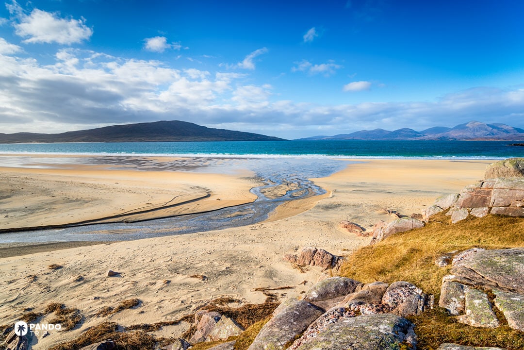 Meandering burn crossing the low-tide sands at Luskentyre.