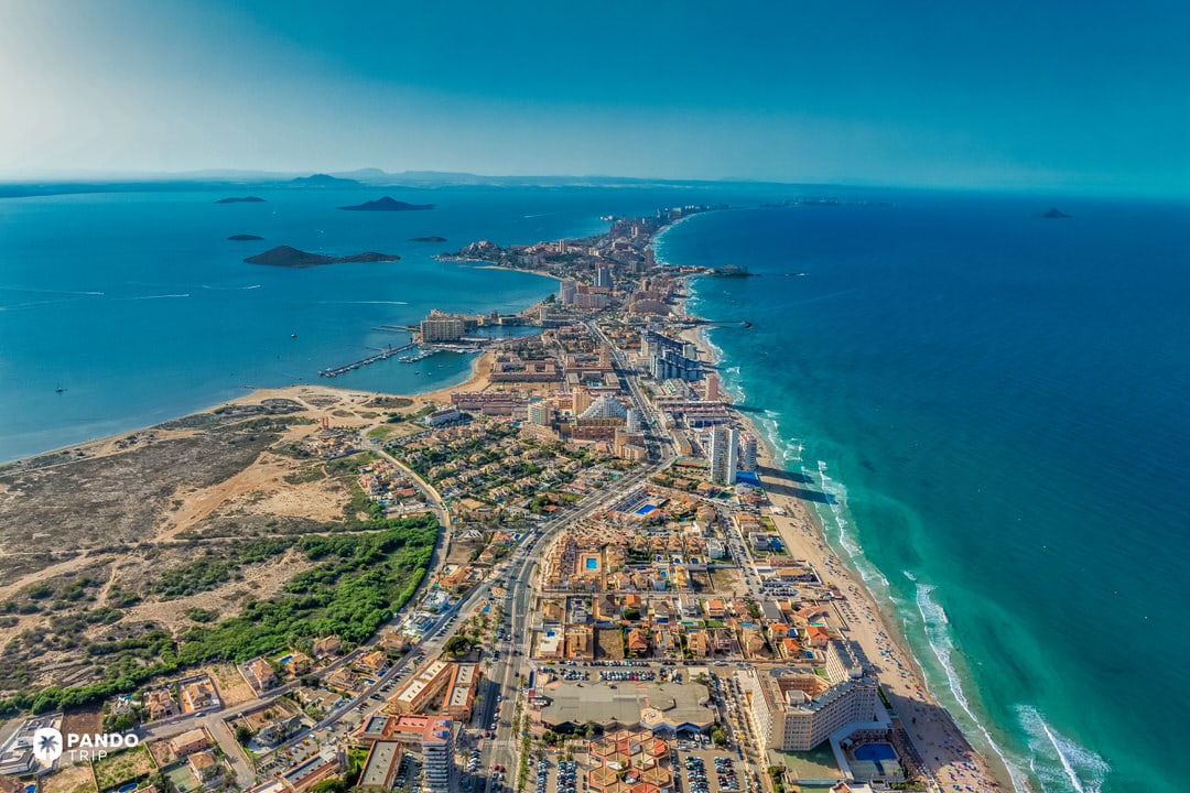 Aerial view of Mar Menor lagoon and surrounding coastline in Spain