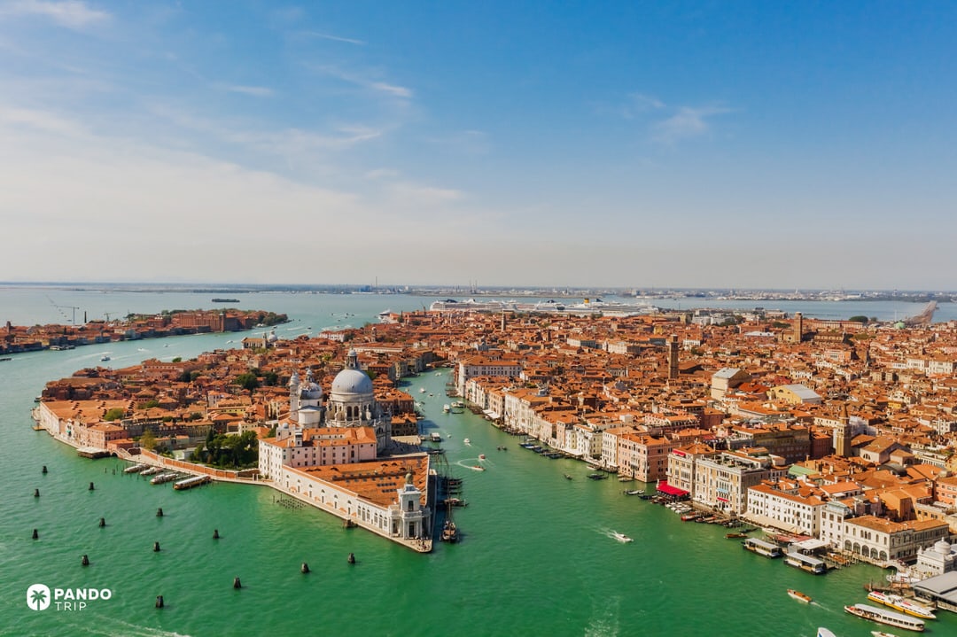 Aerial view of Venice and the Venetian Lagoon in Italy